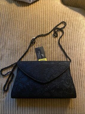 Adrianna Papell Black Lace Envelope Wristlet Crossbody